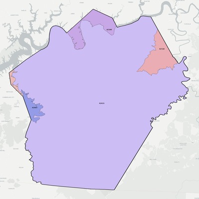Wayne County KY ZIP code boundaries map