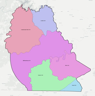 Whitley County KY townships and subdivisions map
