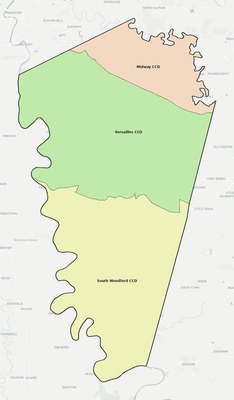 Woodford County KY townships and subdivisions map