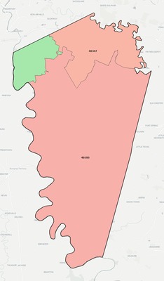 Woodford County KY ZIP code boundaries map