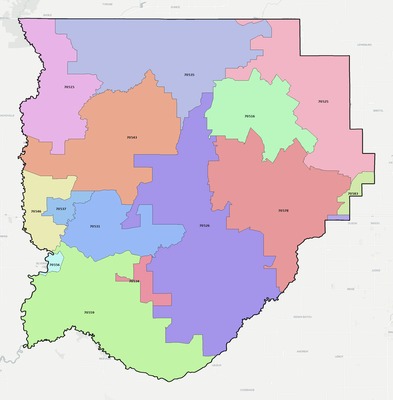 Acadia County LA ZIP code boundaries map