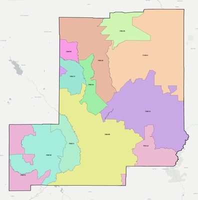 Allen County LA ZIP code boundaries map