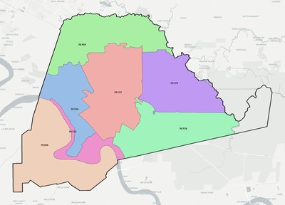 Ascension County LA ZIP code boundaries map