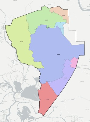Assumption County LA ZIP code boundaries map