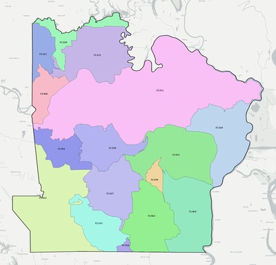 Avoyelles County LA ZIP code boundaries map