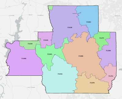 Bienville County LA ZIP code boundaries map