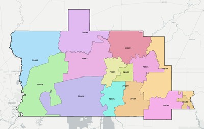 Calcasieu County LA ZIP code boundaries map