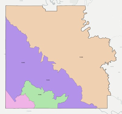 Caldwell County LA ZIP code boundaries map