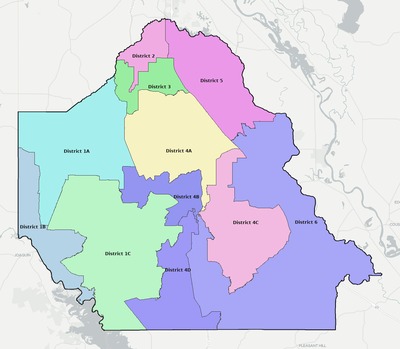De Soto County LA townships and subdivisions map