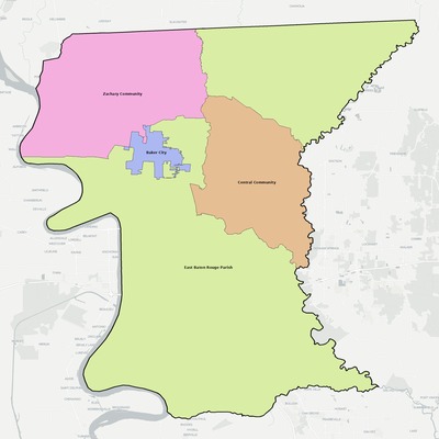 East Baton Rouge County LA school district boundaries map