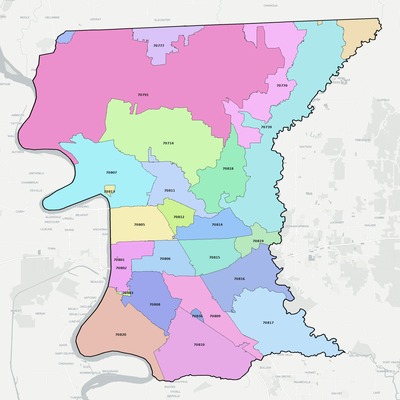 East Baton Rouge County LA ZIP code map preview