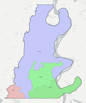 East Carroll County LA ZIP code boundaries map