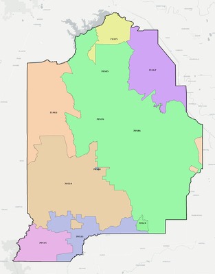 Evangeline County LA ZIP code boundaries map