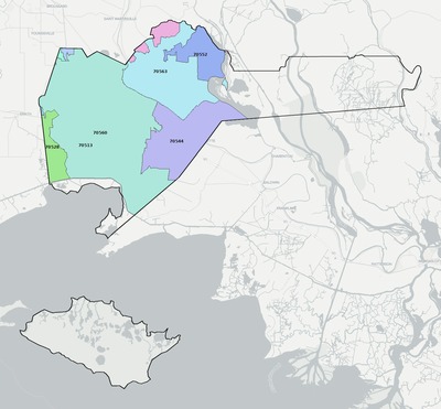 Iberia County LA ZIP code boundaries map