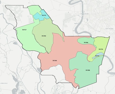 Iberville County LA ZIP code boundaries map