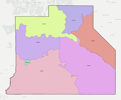 Jackson County LA ZIP code boundaries map