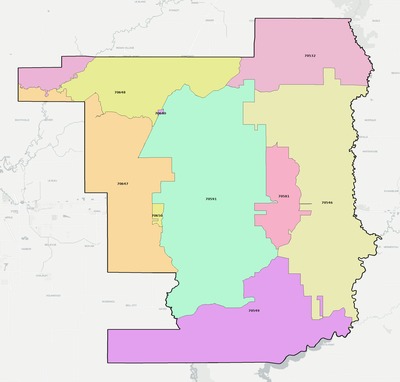 Jefferson Davis County LA ZIP code boundaries map