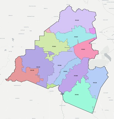 Lafayette County LA ZIP code boundaries map