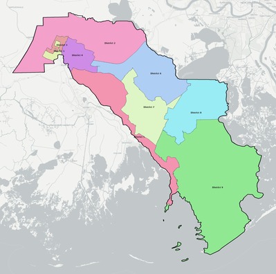 Lafourche County LA townships and subdivisions map