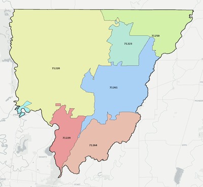 Morehouse County LA ZIP code boundaries map
