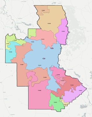 Natchitoches County LA ZIP code boundaries map