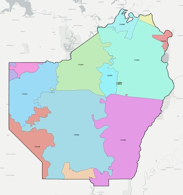 Ouachita County LA ZIP code boundaries map