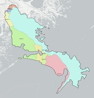 Plaquemines County LA townships and subdivisions map