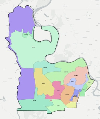 Pointe Coupee County LA ZIP code boundaries map