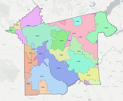 Rapides County LA ZIP code boundaries map