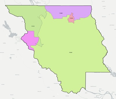 Red River County LA ZIP code boundaries map