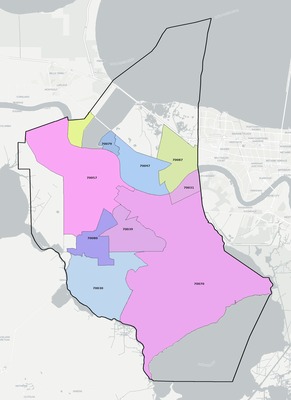 St. Charles County LA ZIP code boundaries map