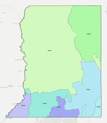 St. Helena County LA ZIP code boundaries map