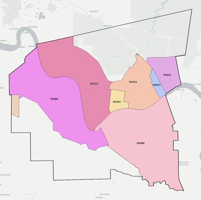 St. James County LA ZIP code boundaries map