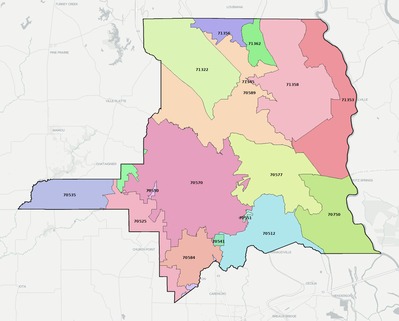 St. Landry County LA ZIP code boundaries map
