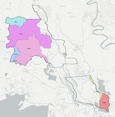 St. Martin County LA ZIP code boundaries map