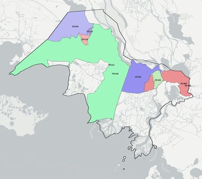 St. Mary County LA ZIP code boundaries map
