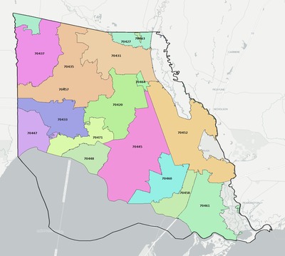 St. Tammany County LA ZIP code boundaries map