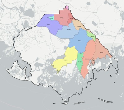 Terrebonne County LA ZIP code boundaries map