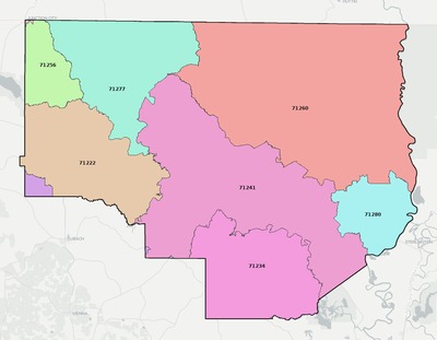 Union County LA ZIP code boundaries map