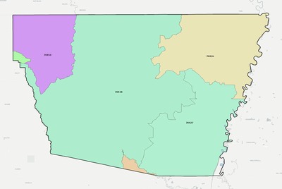Washington County LA ZIP code boundaries map