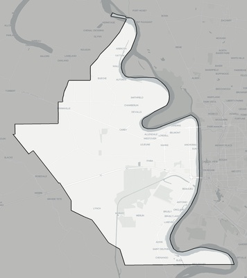 West Baton Rouge County LA county basemap context
