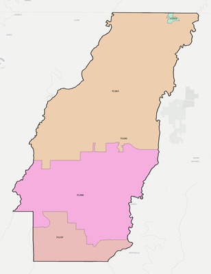 West Carroll County LA ZIP code boundaries map