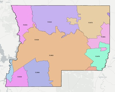 Winn County LA ZIP code boundaries map