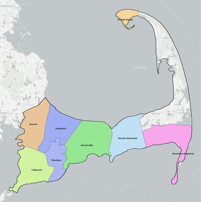 Barnstable County MA school district boundaries map