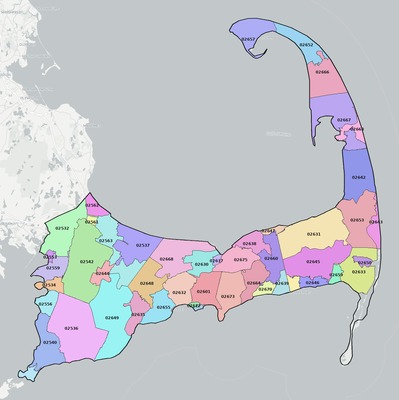 Barnstable County MA ZIP code map preview