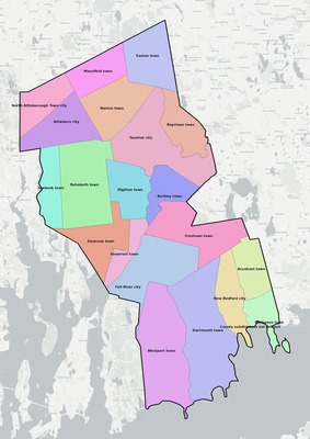Bristol County MA townships and subdivisions map
