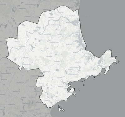 Essex County MA county basemap context