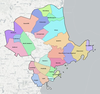Essex County MA school district boundaries map