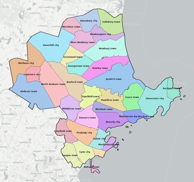 Essex County MA townships and subdivisions map