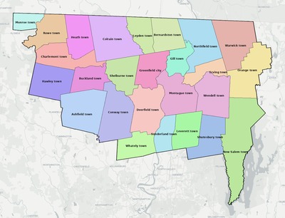 Franklin County MA townships and subdivisions map